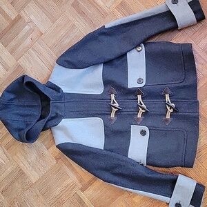 J. Crew 80 Percent Wool Hooded Two Tone Charcoal And Gray Winter Jacket Size 4